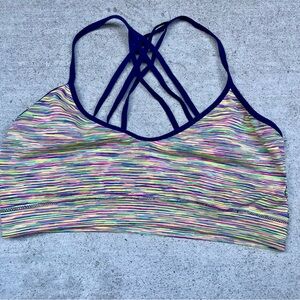 Source Unknown Multicolor Space-Dye Sports Bra with Navy Crisscross Straps